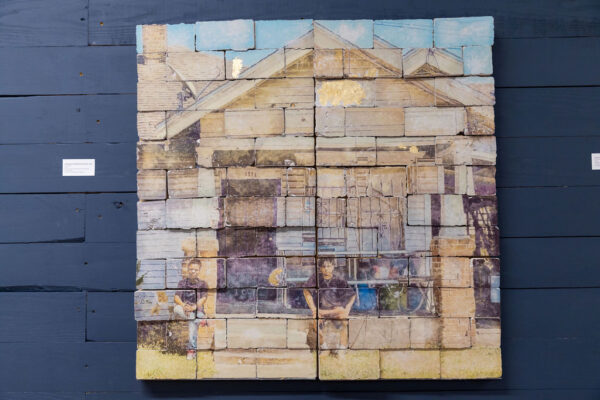 A work by Ann Johnson featuring a transfer print onto handmade concrete bricks.
