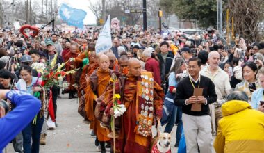 Monks walking for peace welcomed home by thousands in Fort Worth celebration