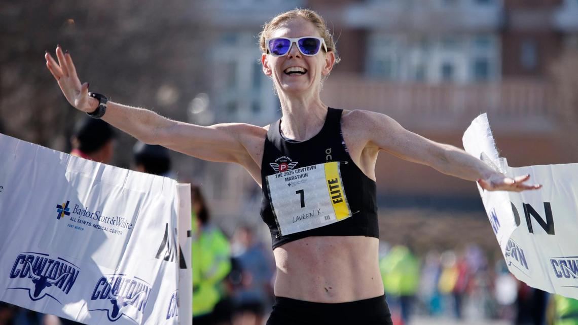 Kelly Lauren won the women’s 2025 Cowtown marathon with a time of 02:52:50 at the Will Rogers Memorial Center in Fort Worth, Texas, Sunday, Feb. 23, 2025.