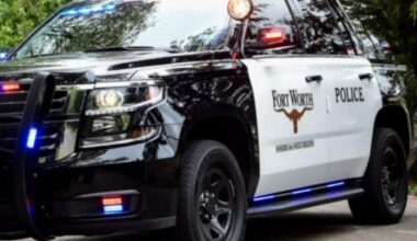 Black and white Fort Worth police SUV with red and blue police lights turned on. A Fort Worth teen was arrested Tuesday and accused of being involved in the November fatal shooting of a man in southeast Fort Worth.