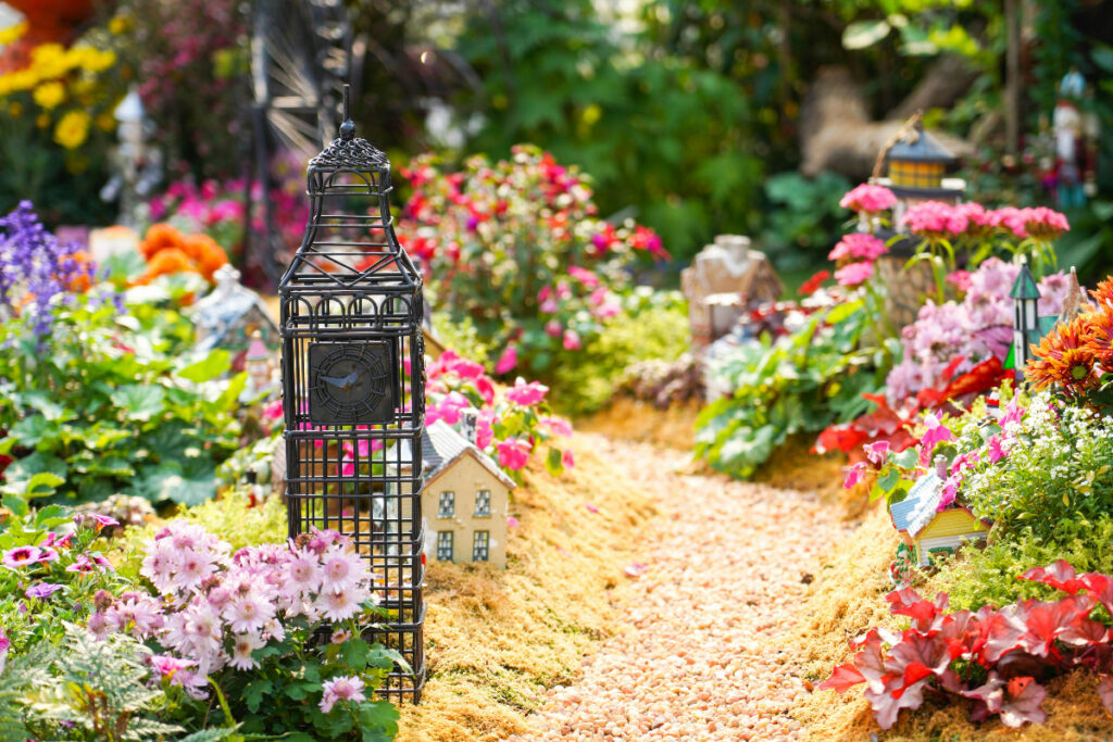 Image shows a walkway through a garden.