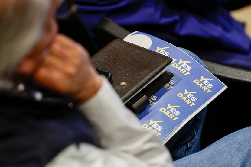 Pages of stickers in support of DART are seen during a Plano City Council meeting, Monday,...