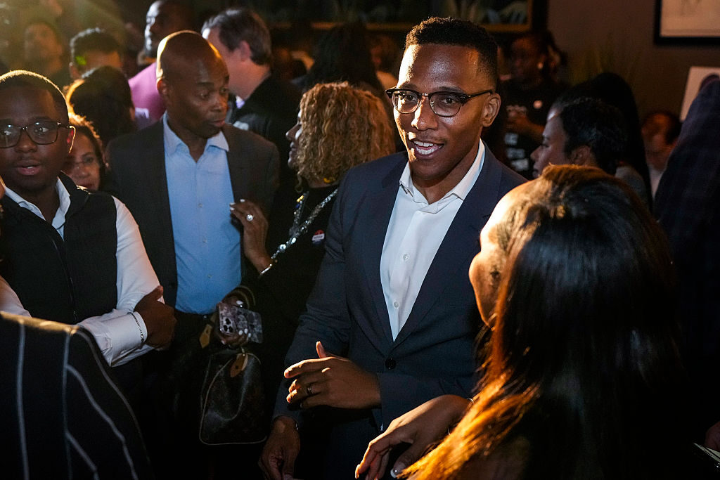 Democrat Christian Menefee, here at his election night watch party in November, is heading to Congress after winning Saturday's special election runoff for Texas' 18th District. (Brett Coomer/Houston Chronicle via Getty Images)
