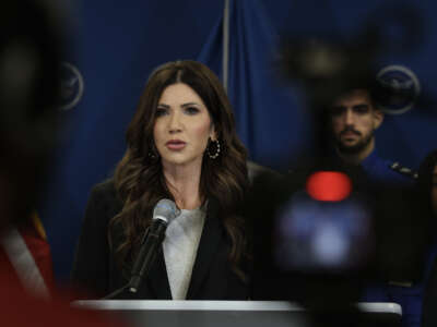 U.S. Secretary of Homeland Security Kristi Noem holds a news conference at Miami International Airport on January 31, 2026, in Miami, Florida.