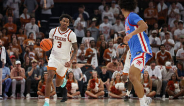 AUSTIN, TX - FEBRUARY 07: Forward Dailyn Swain #3 of the Texas Longhorns brings the ball up court during the SEC college basketball game between Texas Longhorns and Ole Miss Rebels on February 7, 2026, at Moody Center in Austin, TX. (Photo by David Buono/Icon Sportswire via Getty Images)