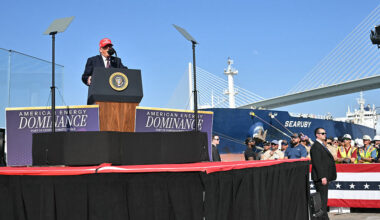 President Donald Trump delivers remarks about energy at the Port of Corpus Christi in Texas, on Friday. (Mandel Ngan/AFP via Getty Images)