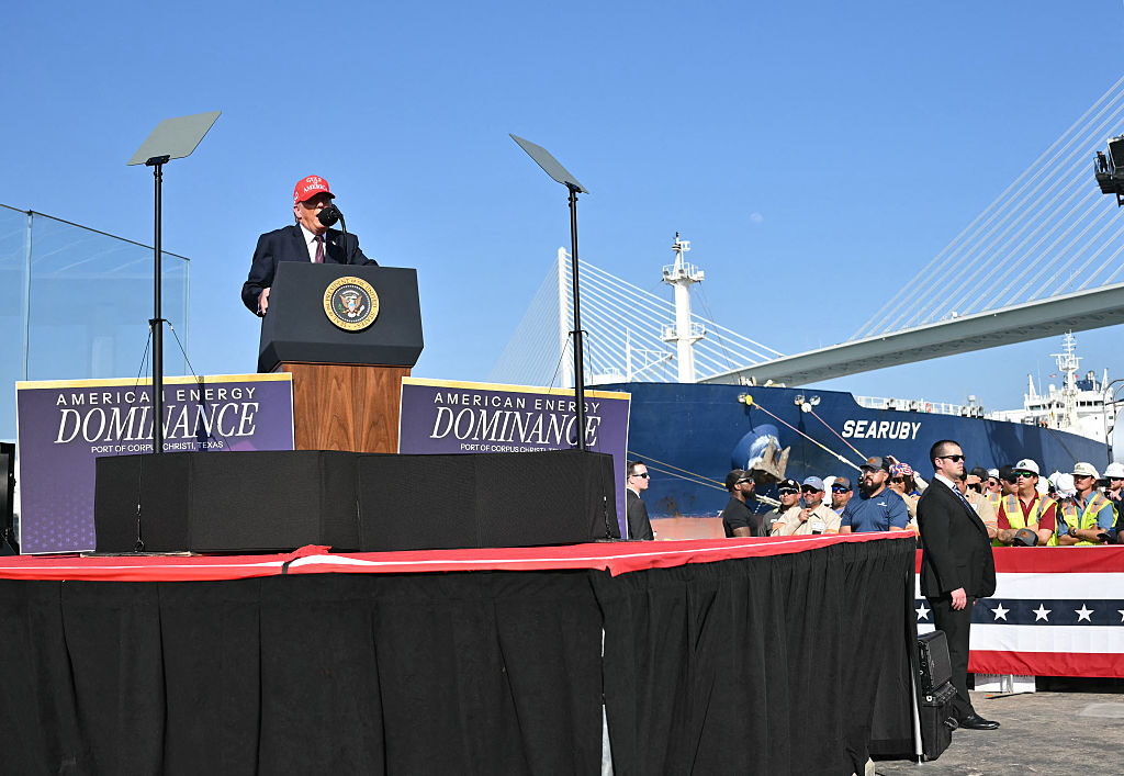 President Donald Trump delivers remarks about energy at the Port of Corpus Christi in Texas, on Friday. (Mandel Ngan/AFP via Getty Images)