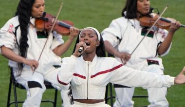 Coco Jones’s wardrobe pays homage to Whitney Houston’s iconic Super Bowl moment
