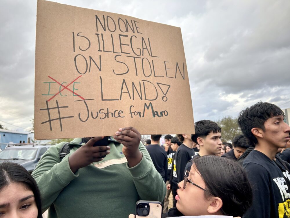 Anti-ICE Protest Sign Sam Houston HS