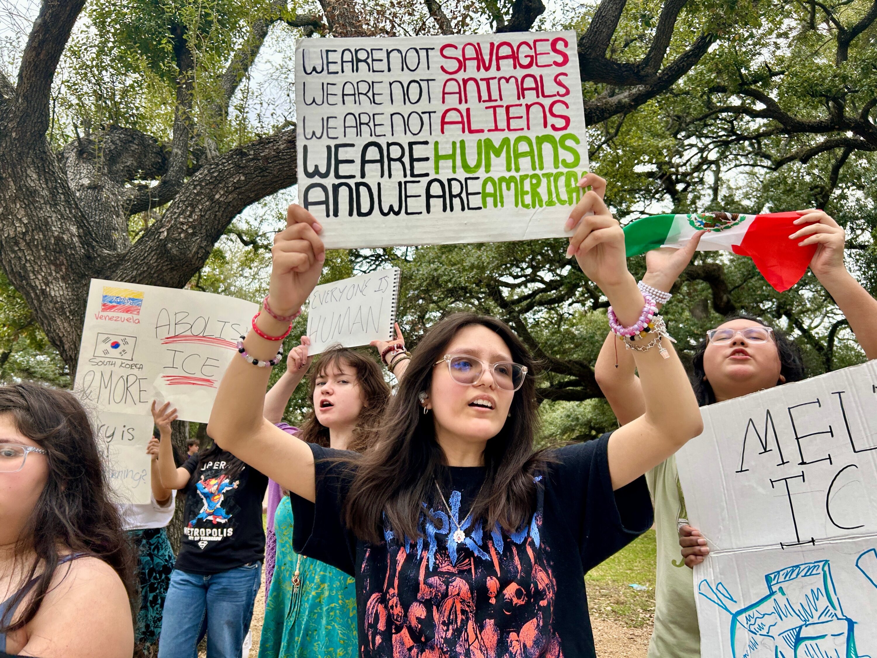 Students from the Houston Academy for International Studies walked out of school today protesting Immigration and Customs Enforcement operations in the United States. Feb. 2, 2026.