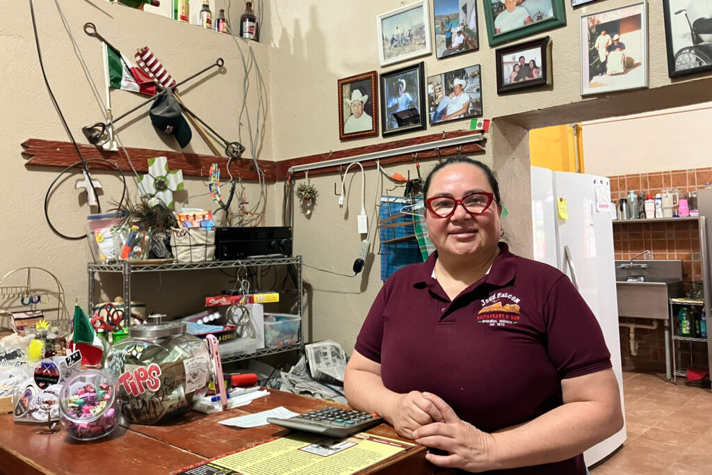 Lilia Falcon runs the restaurant her father, José Falcon, founded in Boquillas del Carmen, Mexico. Credit: Martha Pskowski/Inside Climate News