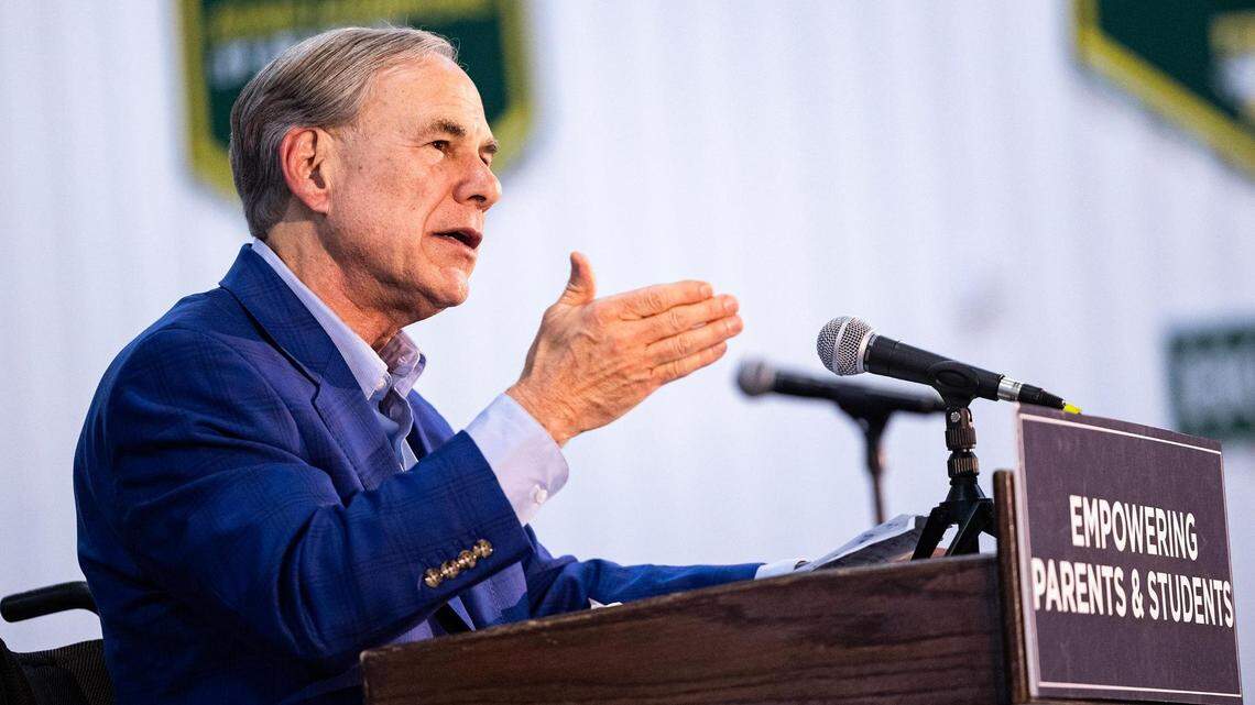 Texas Governor Greg Abbott speaking at a March 2025 event in Fort Worth. In a Feb. 8 social media post, Abbott promised to “course correct” what he deemed indoctrination in Fort Worth schools following walkouts to protest federal immigration enforcement.