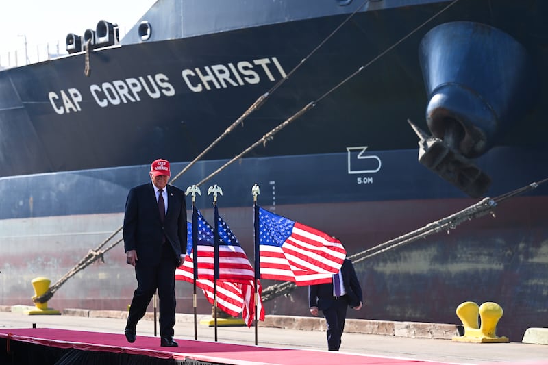 CORPUS CHRISTI, TEXAS - FEBRUARY 27: U.S. President Donald Trump arrives to speak at the Port of Corpus Christi on February 27, 2026 in Corpus Christi, Texas. Trump visited Texas to deliver remarks on affordability and economic issues less than a week before the state's midterm primary elections on March 3rd. (Photo by Roberto Schmidt/Getty Images)