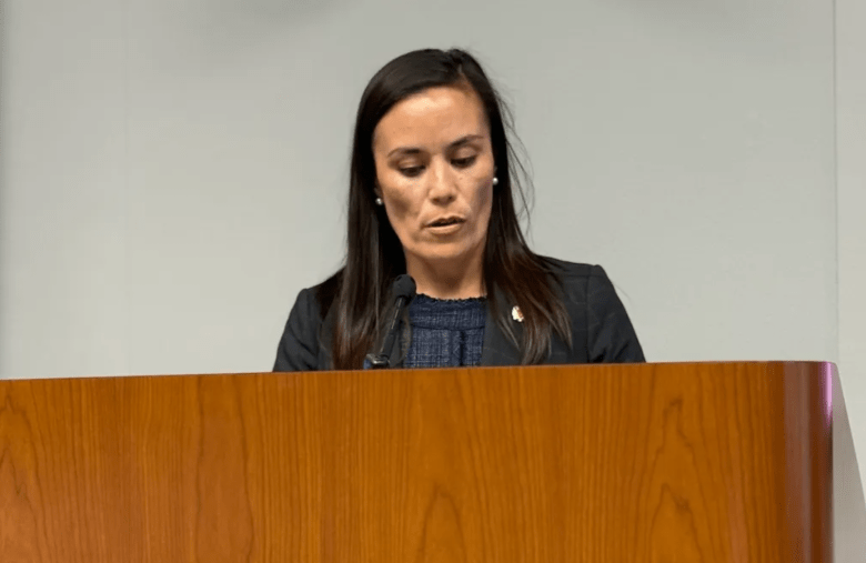 San Antonio mayor Gina Ortiz Jones speaks during a City Hall press conference last month.