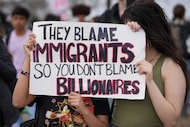 Students protest U.S. Immigration and Customs Enforcement outside the Pflugerville Justice...