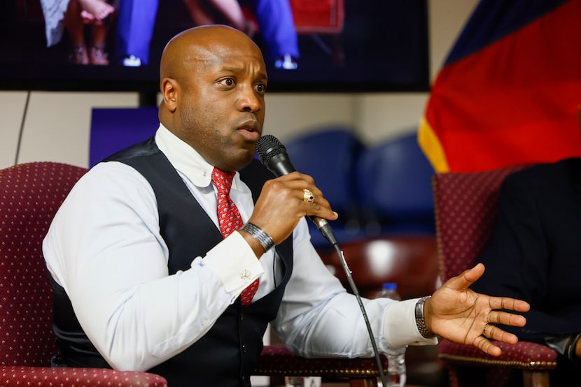 Republican Senate candidate Wesley Hunt speaks at the Dallas County Republican Party...