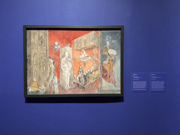 A photograph of a framed surrealist painting  depicting the psychoanalyst Dr. Abraham Fortes.