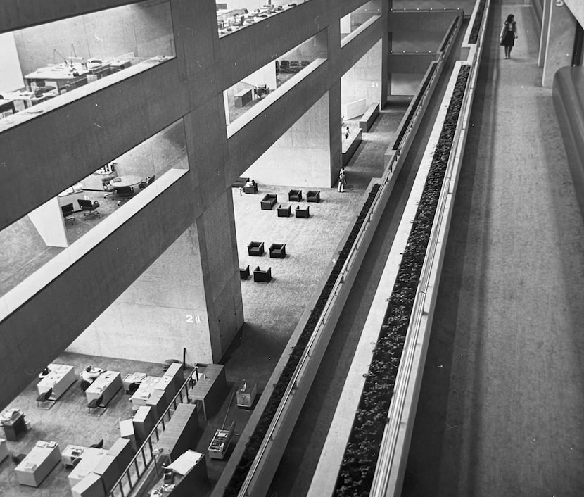 Dallas City Hall's Great Court as it looked when the building opened in 1978