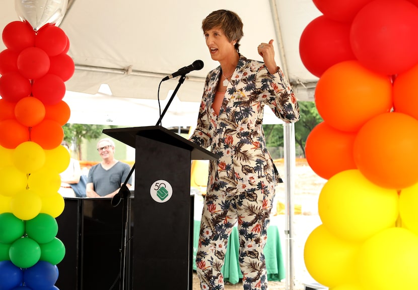 Cece Cox speaks during a groundbreaking for Oak Lawn Place, an LGBTQ senior housing project...