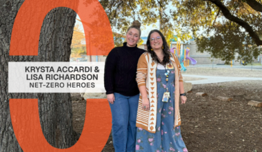 Krysta Accardi and Lisa Richardson stand next to each other smiling beneath the canopy of a large oak tree at Odom Elementary's campus.