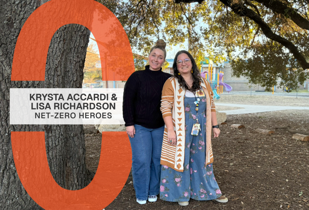 Krysta Accardi and Lisa Richardson stand next to each other smiling beneath the canopy of a large oak tree at Odom Elementary's campus.