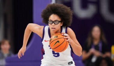 TCU guard Olivia Miles advances the ball against Arkansas Pine Bluff during an NCAA college basketball game in Fort Worth, Texas, Tuesday, Dec. 16, 2025. (AP Photo/Tony Gutierrez)