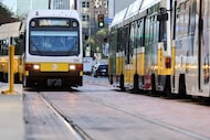 A DART train makes it way to Akard Station on Wednesday, Jan. 14, 2026 in Dallas.