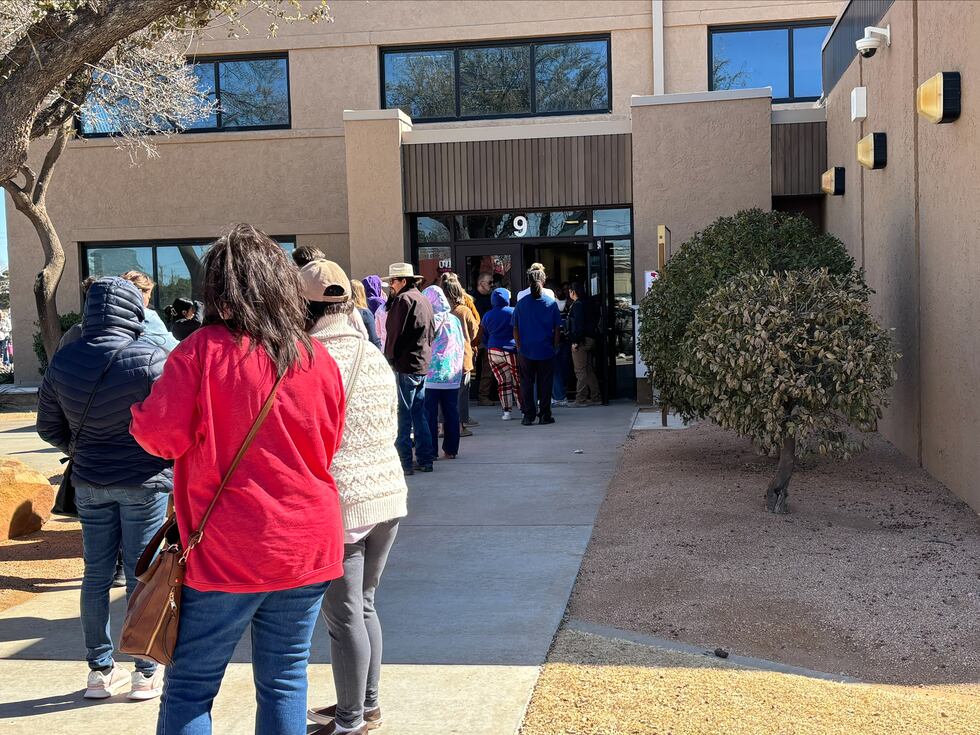 Families gathered outside Lubbock ISD headquarters mid-day Friday, Feb. 20, awaiting...
