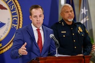Ryan Raybould, U.S. Attorney for the Northern District of Texas, speaks alongside Dallas...