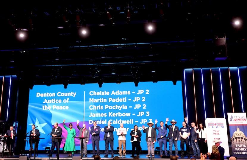 Justice of the Peace candidates in Collin and Denton Counties take the stage during a forum...