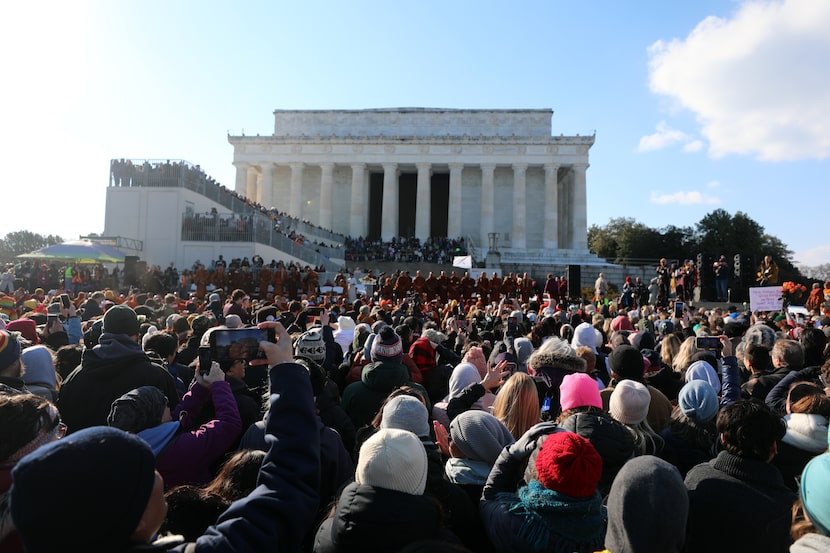 Thousands gathered at the Lincoln Memorial to see the Buddhist monks complete their Walk for...