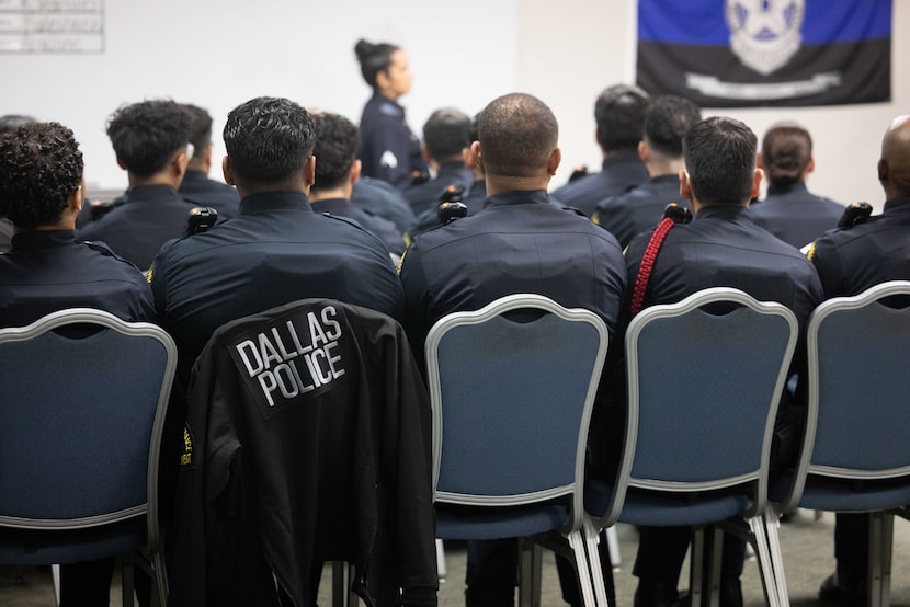 A senior recruit class seen in a classroom at the Dallas Police Academy on Thursday, Feb....