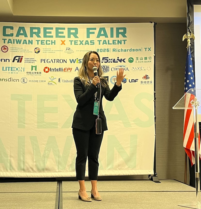 Katy Chung, sales manager at KCAL Insurance Agency, speaks to attendees of   the Taiwan jobs...