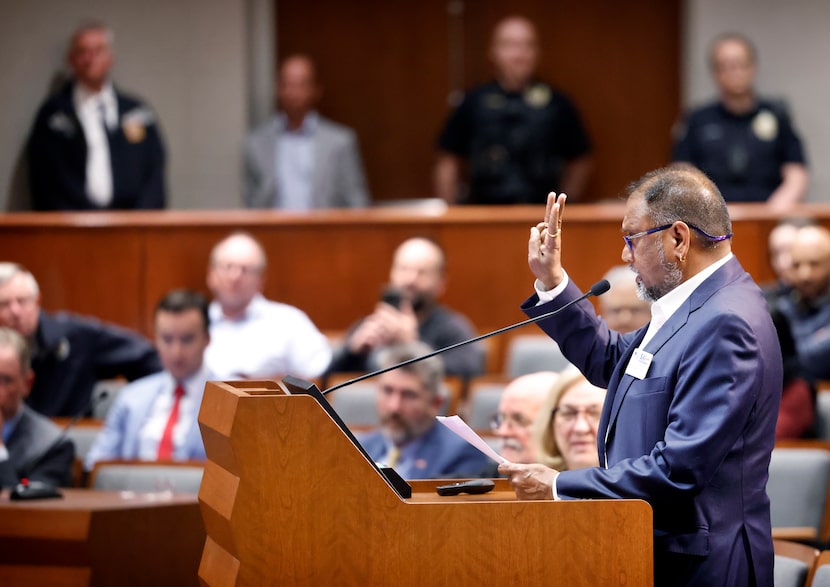 Jagjit "Jags" Malhotra speaks on the topic of immigrants on H1B visas in Frisco during a...