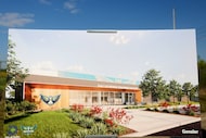 A rendering on display shows a planned new Dallas Wings practice facility in Oak Cliff in...