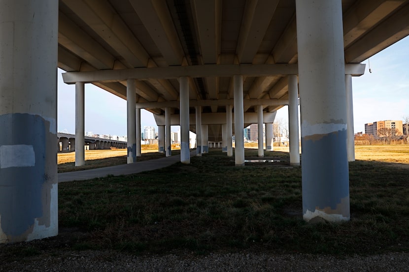 The view from under Margaret Hunt Hill Bridge is seen, Monday, Feb. 9, 2026, in Dallas. NOT...