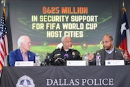 Sen. John Cornyn (from left), R-Texas, Dallas police Chief Daniel Comeaux and Mayor Eric...