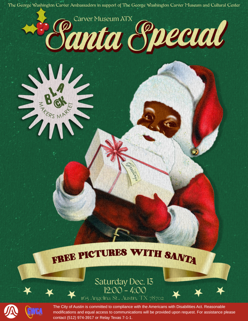 green graphic with santa hold present