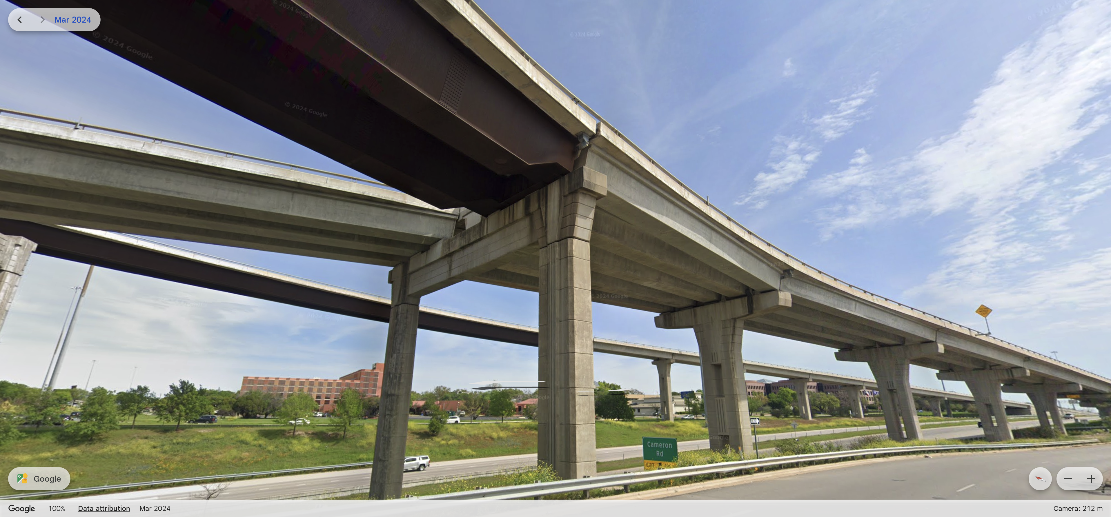 Austin I-35 flyover near Highway 290 East with massive crack