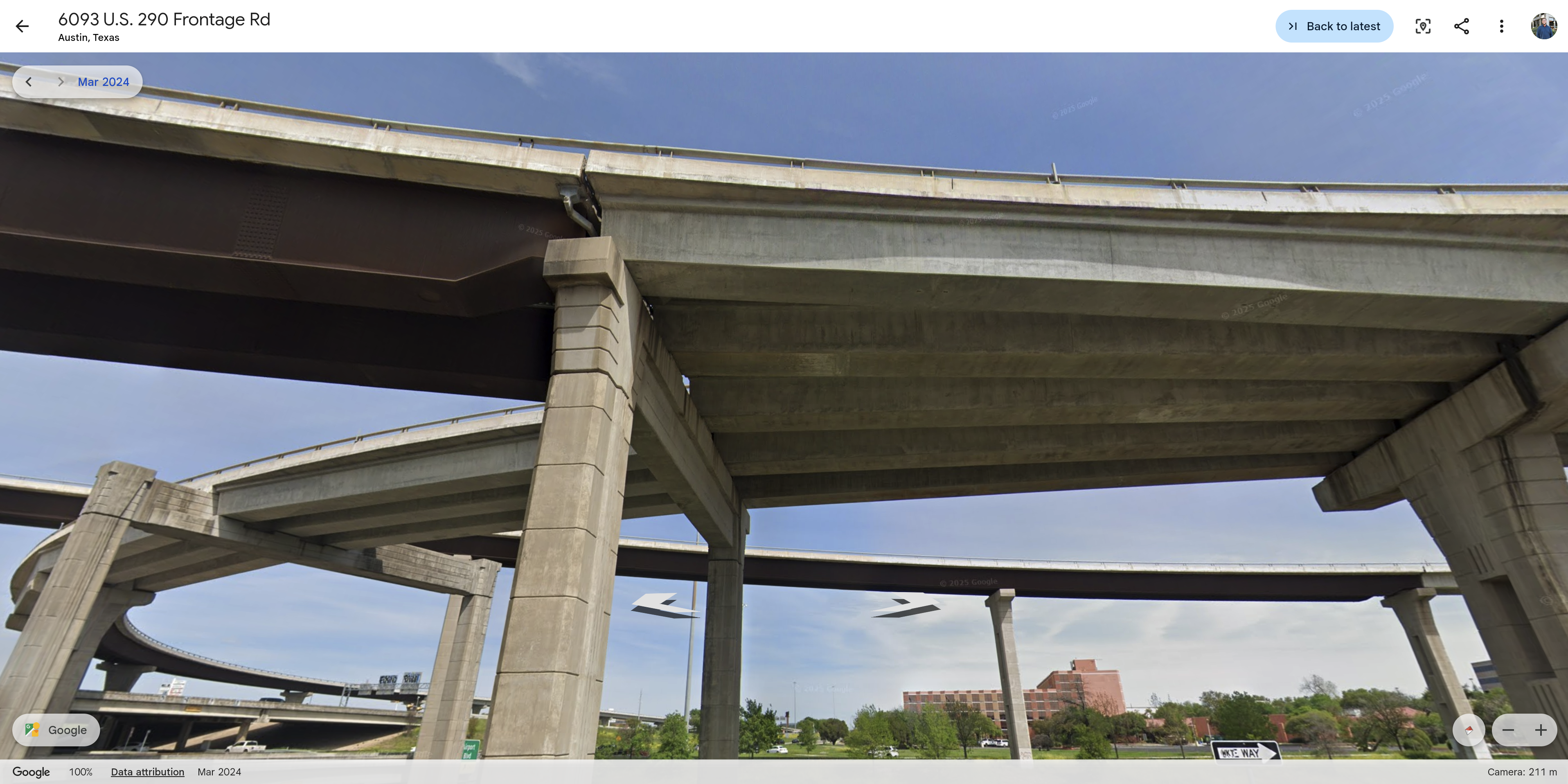 Austin I-35 flyover near Highway 290 East with massive crack