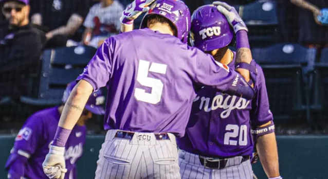 Lucas Franco and Jack Arthur celebrate tying the game against UCLA at Jackie Robinson Stadium on Feb. 22, 2026.