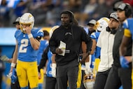 Los Angeles Chargers defensive coordinator Derrick Ansley during an NFL football game...