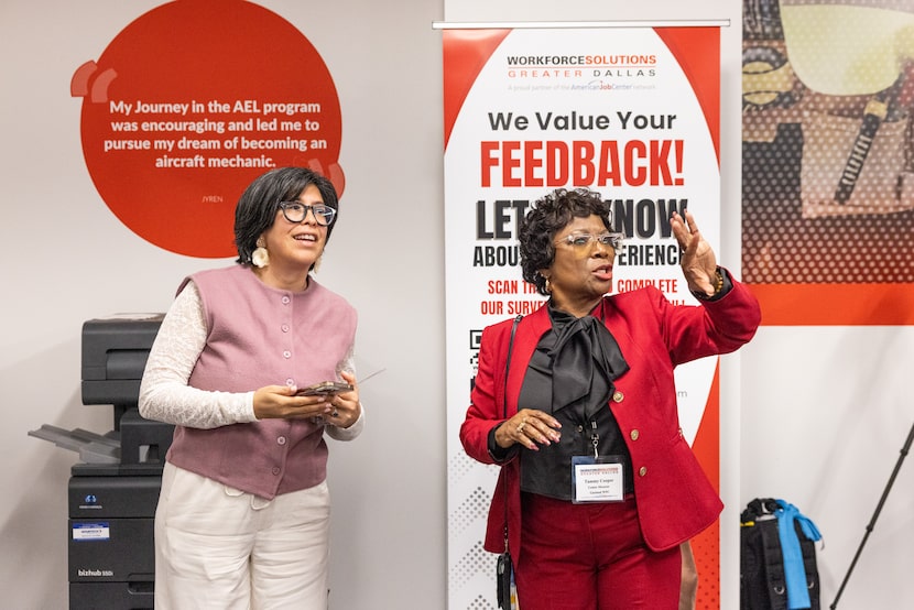 Workforce Solutions Greater Dallas Garland Workforce Center Director Tammy Cooper (right)...