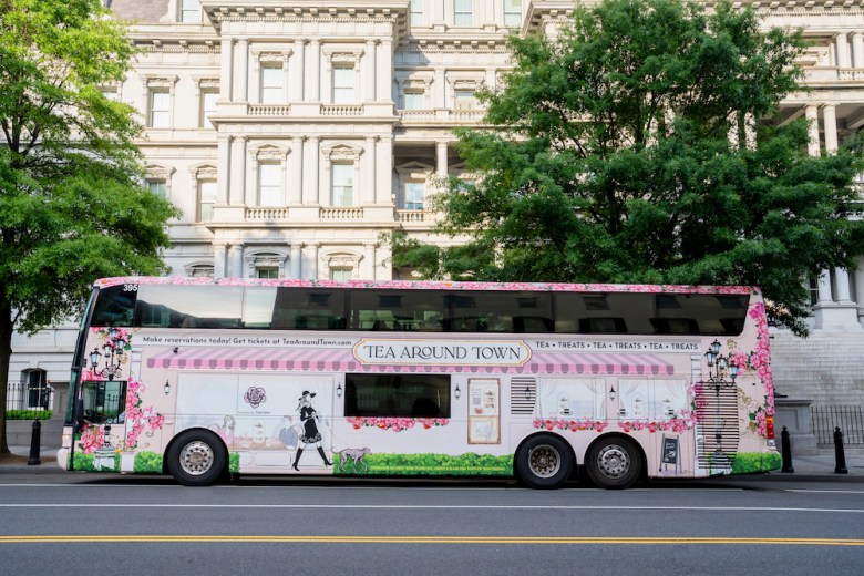 Tea Around Town uses double-decker buses converted into rolling tea rooms. 