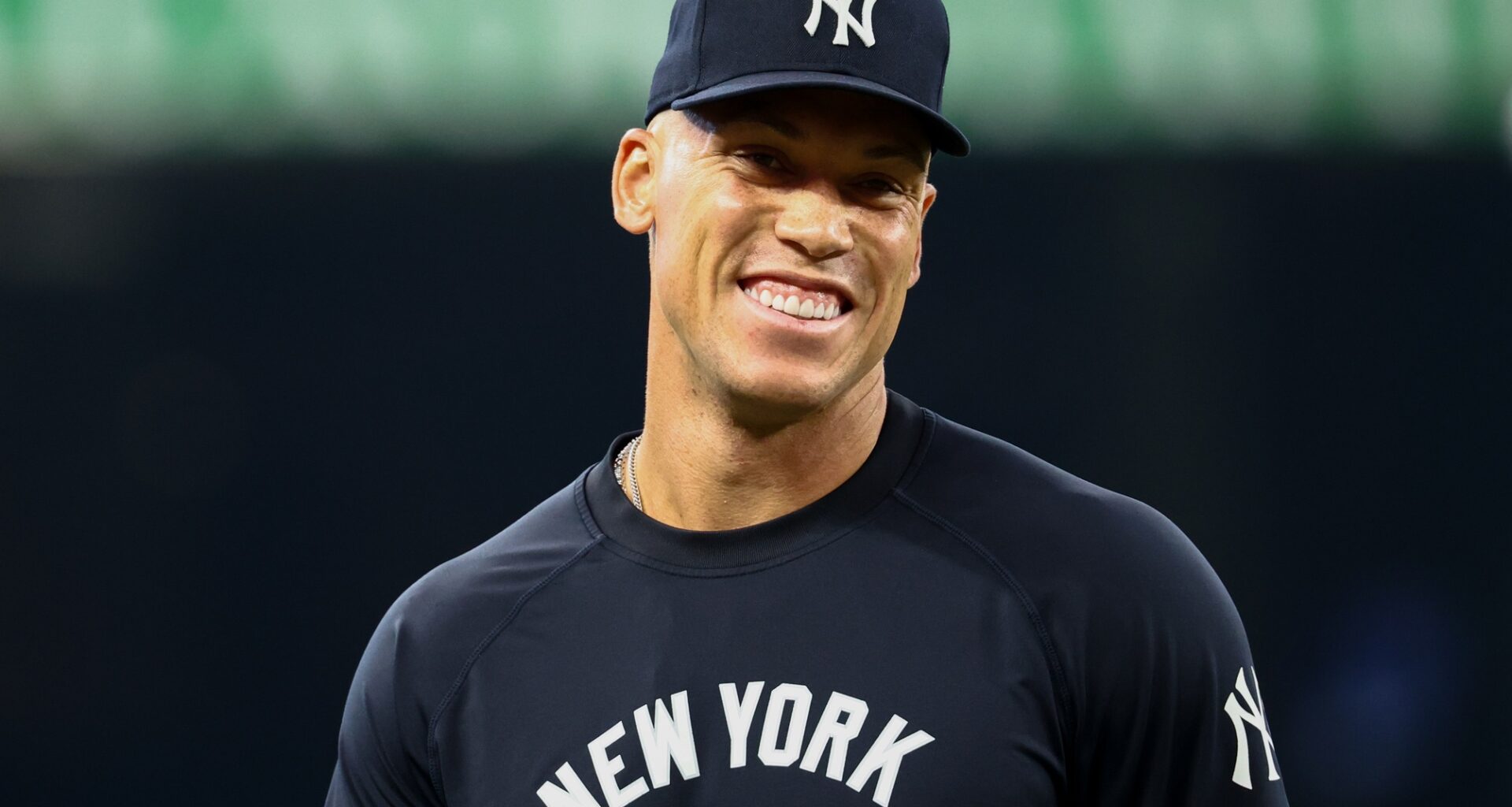 Aug 5, 2025; Arlington, Texas, USA; New York Yankees designated hitter Aaron Judge (99) warms up before the game against the Texas Rangers at Globe Life Field. Mandatory Credit: Kevin Jairaj-Imagn Images