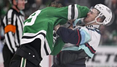 Dallas Stars forward Justin Hryckowian vs Seattle Kraken