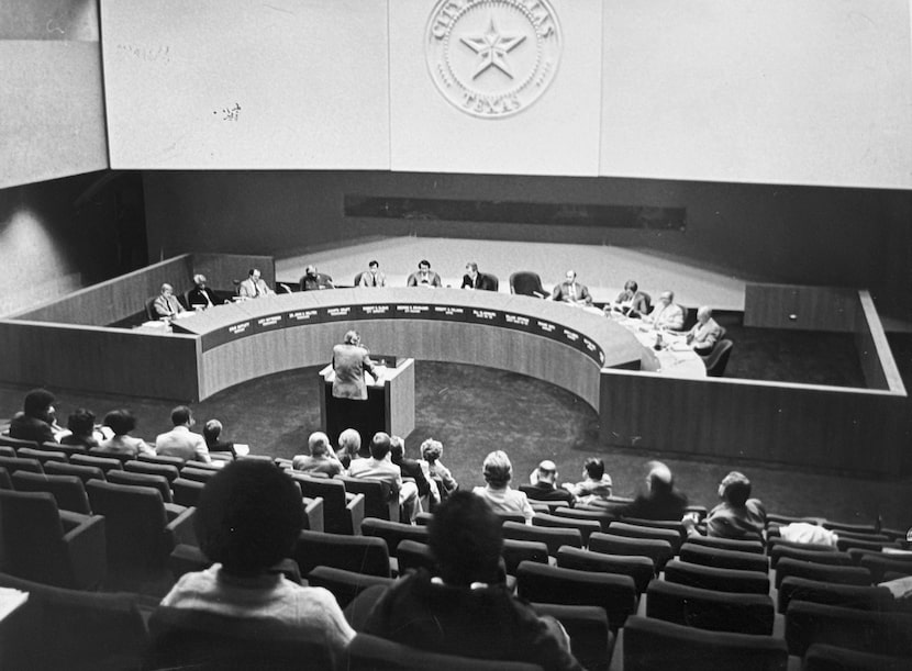 The Dallas City Council chambers inside I.M. Pei's City Hall, as seen shortly after the...