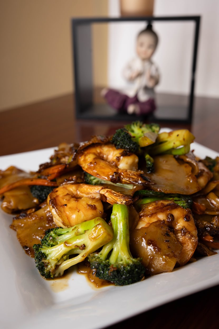 Pad See Ew with shrimp is popular with customers at Thai Soon in Richardson, the owner said.
