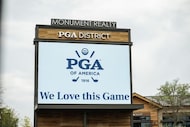 The new PGA of America logo on display outside of PGA Frisco's campus. According to PGA of...
