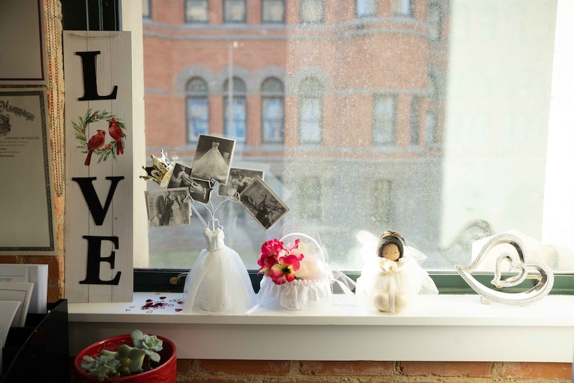 Marriage decorations in the office of deputy clerk Beverly Hastings at the Dallas County...